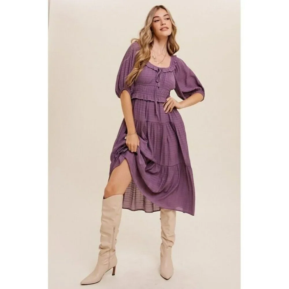 sale! Listicle Lavender Purple Ruffle Front Tie Tiered Maxi Dress Boho LD1093